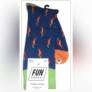 Fun Socks Chili Peppers Crew 1 Pair Men 6-12 Blue Orange Yellow Red Casual Dress